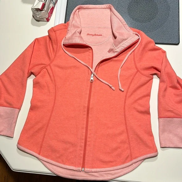 TOMMY BAHAMA Coral Pink Reversible Funnel Neck Zip Sweatshirt Jacket Top XL - Picture 13 of 13